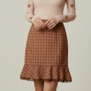 Vtg Tweed Plaid Mini Skirt Women's Size 10 Ruffle Retro Academia Valentines Day